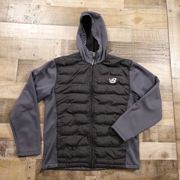 New Balance Hybrid Hooded Jacket Men's Size Medium Black/Grey - Picture 1 of 12